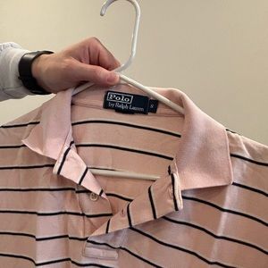 Polo by Ralph Lauren pink and navy striped polo. Size small